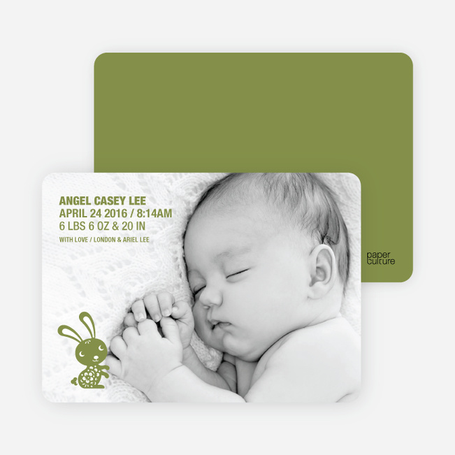 Simply Rabbit Photo Birth Announcements - Brussel Sprout