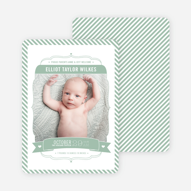 Stripes Frame Photo Birth Announcements - Green