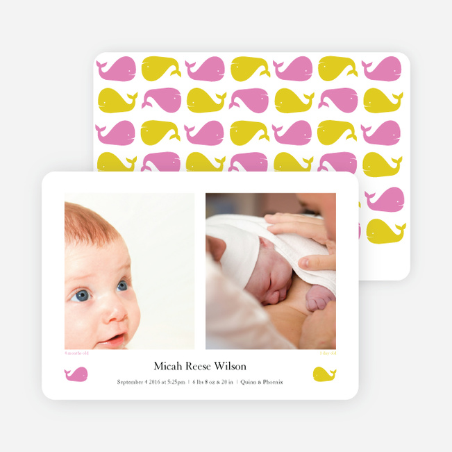 That S/He Blows Whale Birth Announcements - Pink Cream