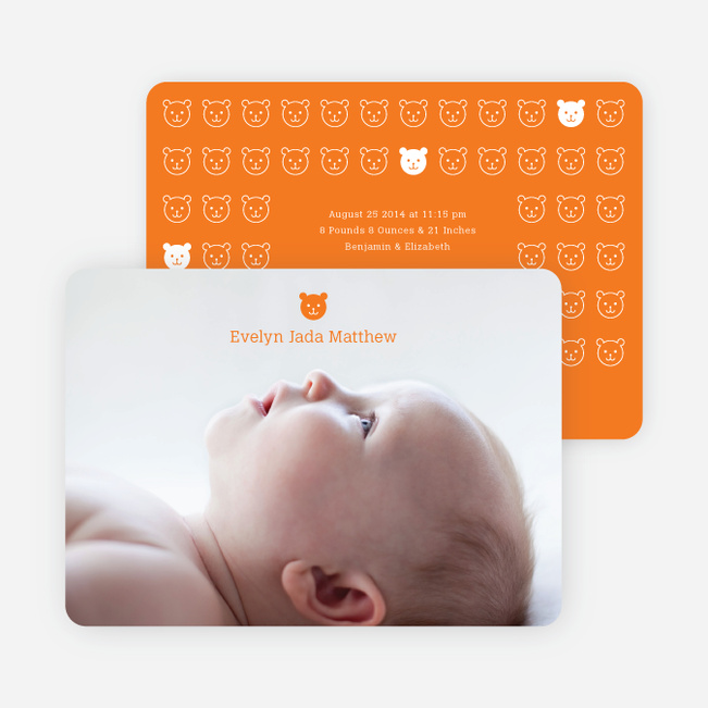 Tiny Teddy Bear Photo Birth Announcement Prints - Orange