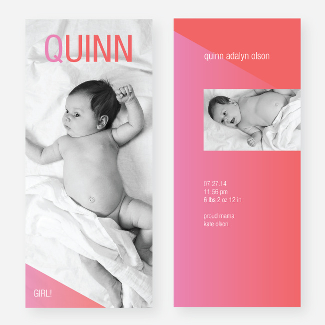 Color Gradient Birth Announcements: Bold and Modern - Pink