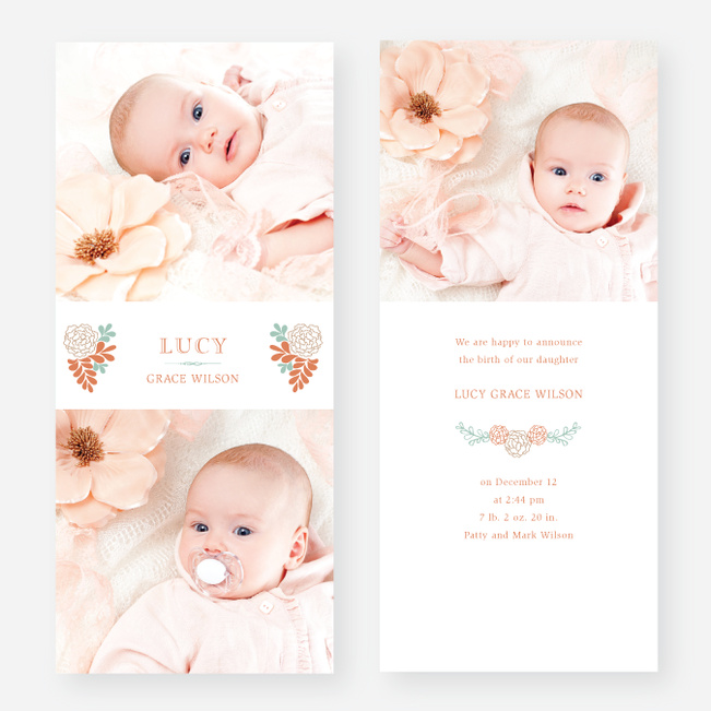 Floral Bouquet Baby Announcements - Blue