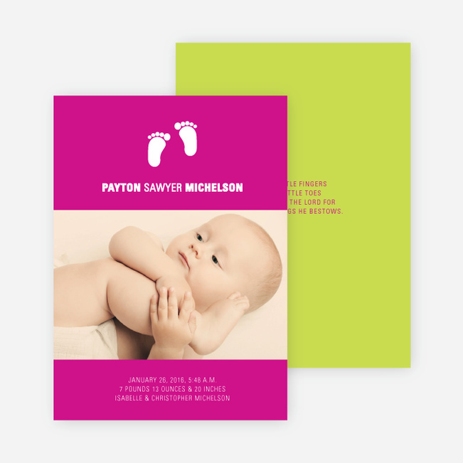 Baby Feet Photo Birth Announcements - Fuchsia