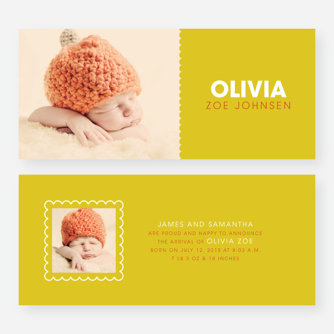 Color Block Baby Announcements - Yellow