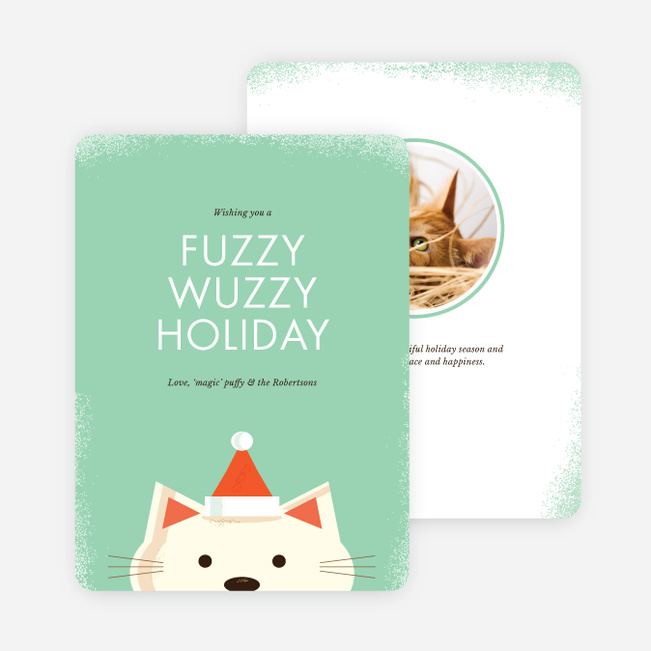 Fuzzy Wuzzy Cat Holiday Cards - Green