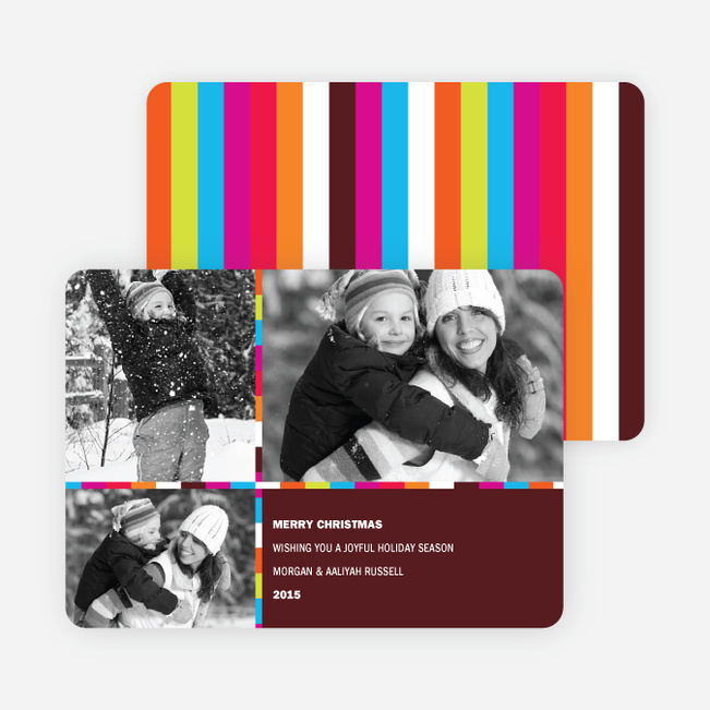 Festive Rainbow Stripes Holiday Photo Cards - Chocolate