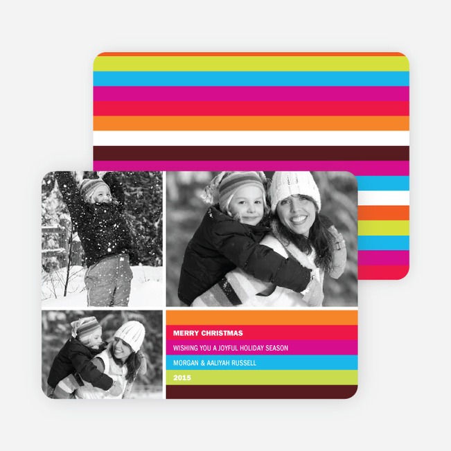Festive Rainbow Stripes Holiday Photo Cards - Magenta