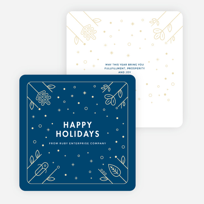 Flowers and Stars Corporate Holiday Cards - Blue
