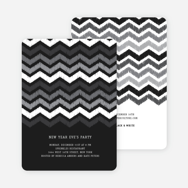 Chevron Stripes New Year’s Invitations - Black