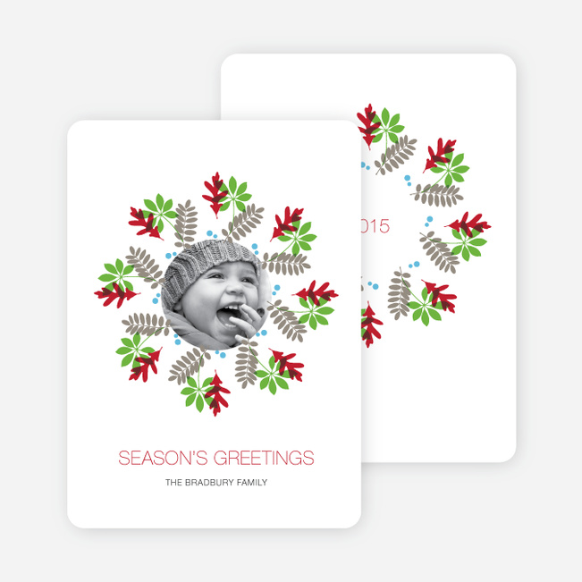 Mistletoe and Holly Wreath Christmas Cards - Cherry