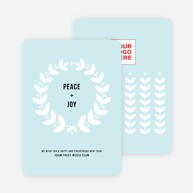 Joyful Wreath Corporate Holiday Cards - Blue