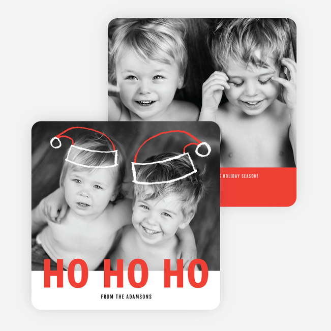 Floating Santa Hats Christmas Cards - Red