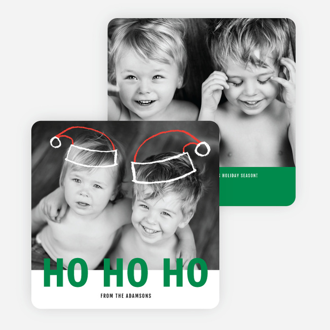 Floating Santa Hats Christmas Cards - Green