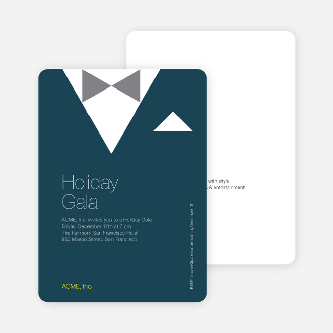 Formal Holiday Party Invitation Featuring Tuxedo Theme - Navy