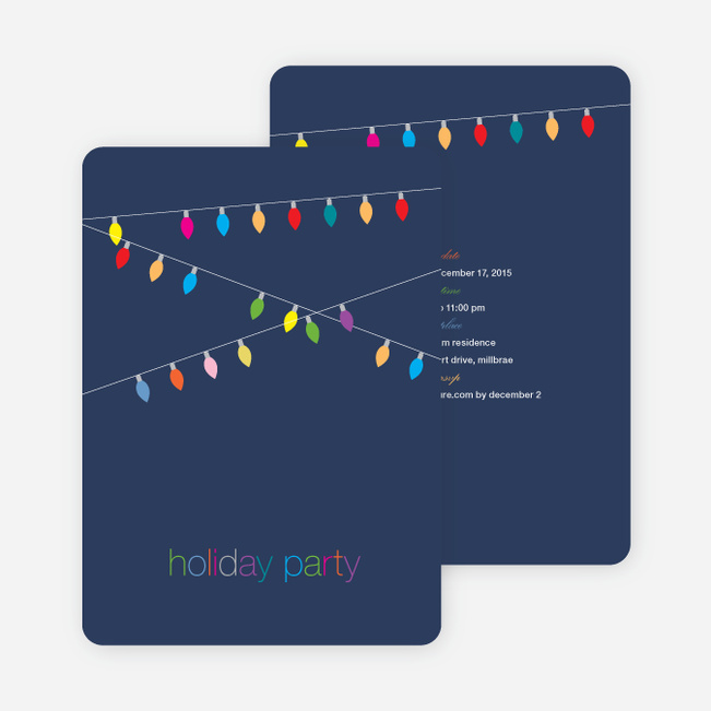 String of Christmas Lights Holiday Party Invitations - Navy Blue