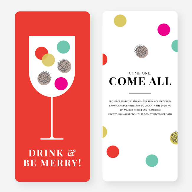 Polka Dots Toast Holiday Party Invitations - Multi