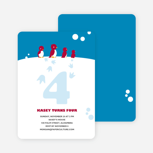Happy Feet Penguin Birthday Invitation - Cyan