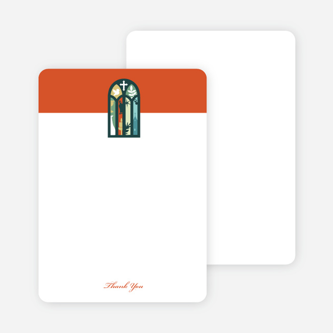 Note Cards: ‘Stained Glass Christening Card’ cards. - Orange