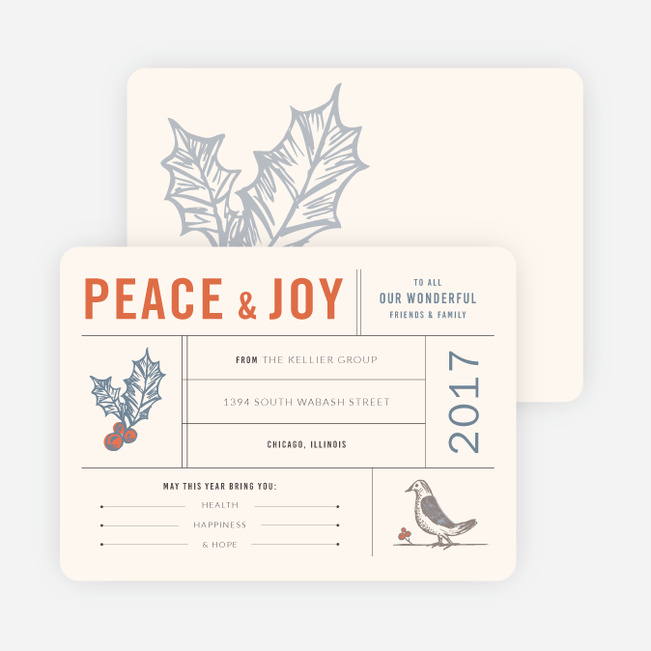 Holly, Peace & Joy Corporate Holiday Cards - Beige