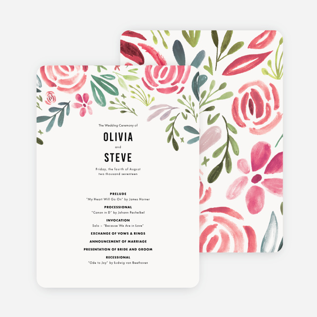 Floral Water Colors Wedding Programs Paper Culture