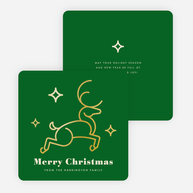 Foil Christmas Reindeer Family Holiday Cards - Green