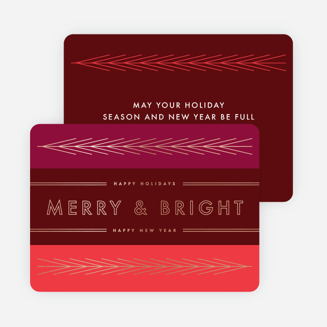 Foil Lines & Leaves Holiday Cards - Red