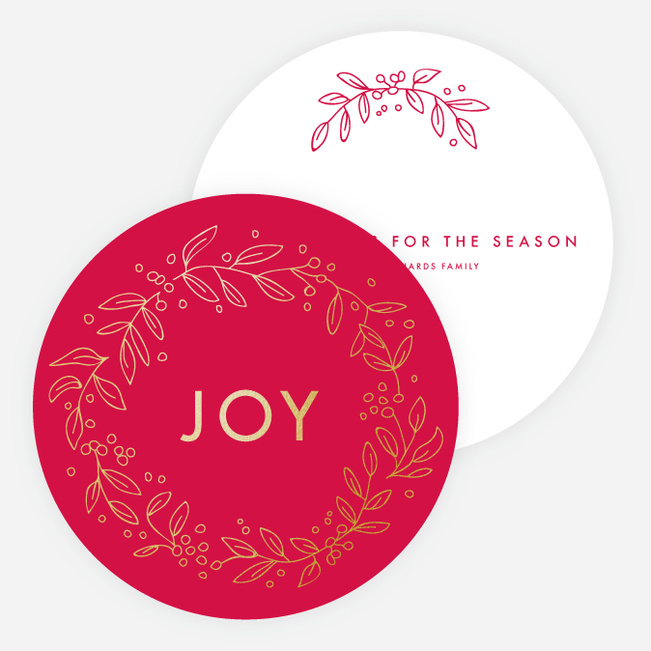 Foil Holiday Wreath Christmas Cards - Red