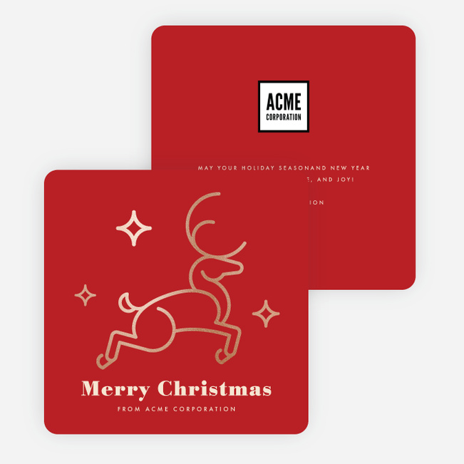 Foil Festive Deer Corporate Holiday Cards - Red