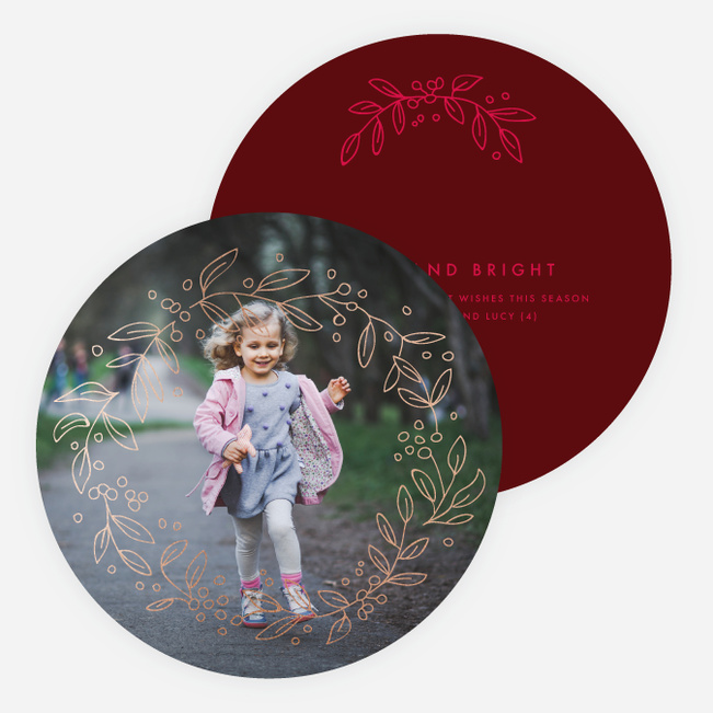 Foil Holly Circle Christmas Cards - Red