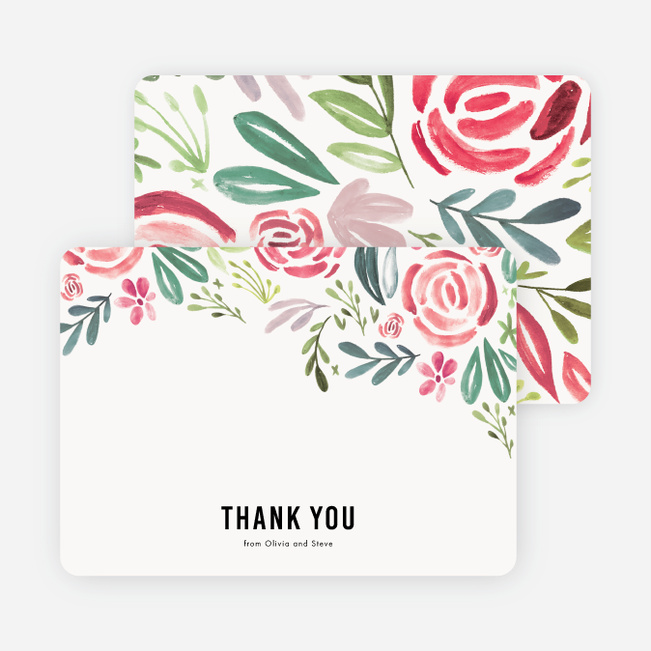 Strokes of Floral Wedding Thank You Cards - Red