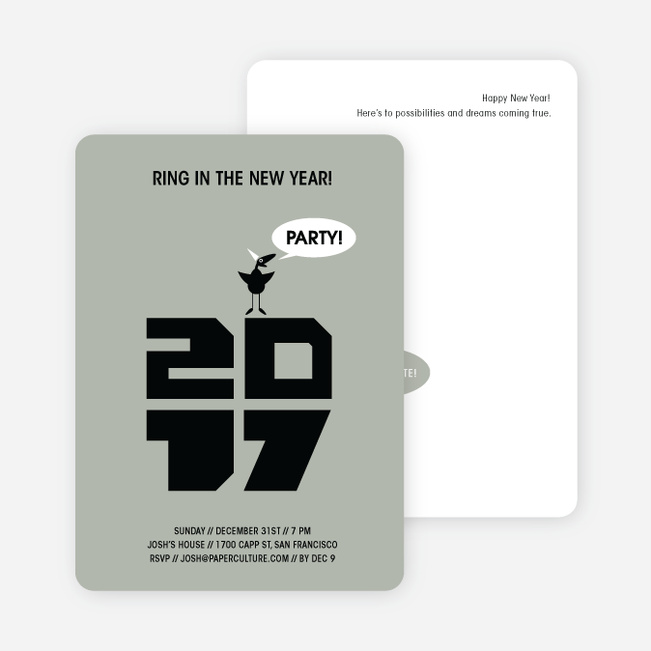 Chic New Year’s Eve Party Bird Invitations - Silver Grey