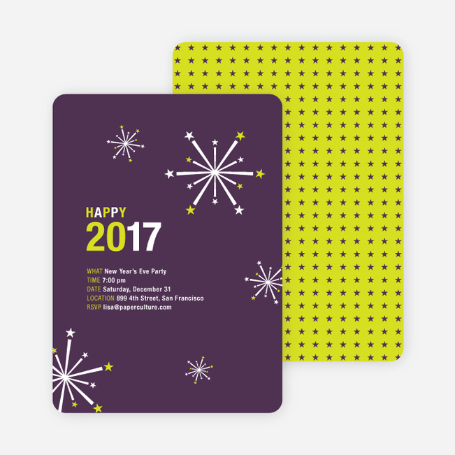New Year’s Fireworks New Year’s Invitations - Plum