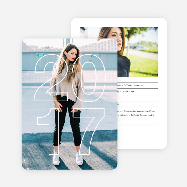 Big Outline Graduation Invitations - Black