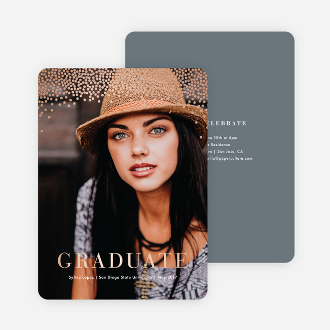 Confetti Time Foil Graduation Announcements - Gray