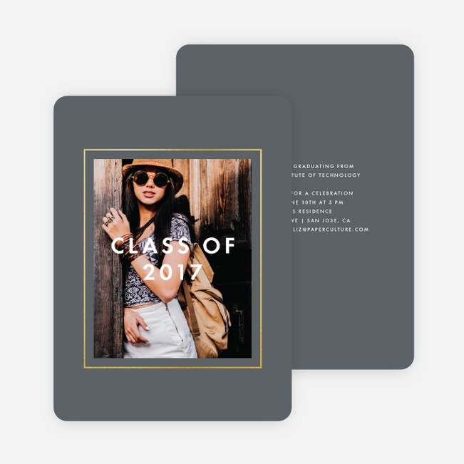 Foil Border Frame Graduation Invitations - Gray