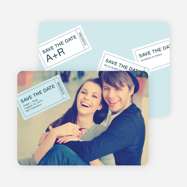 Admit One Ticket Themed Save the Date Cards - Marina Blue