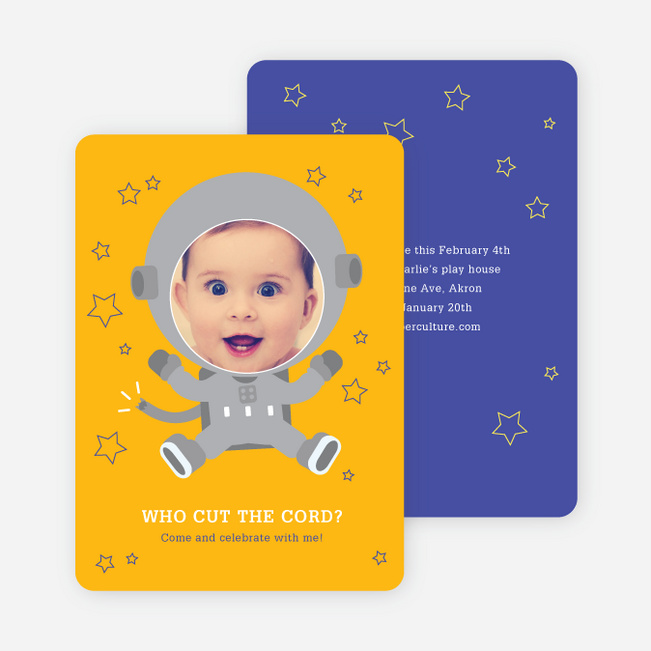 Astronaut Photo Birthday Invitations - Yellow