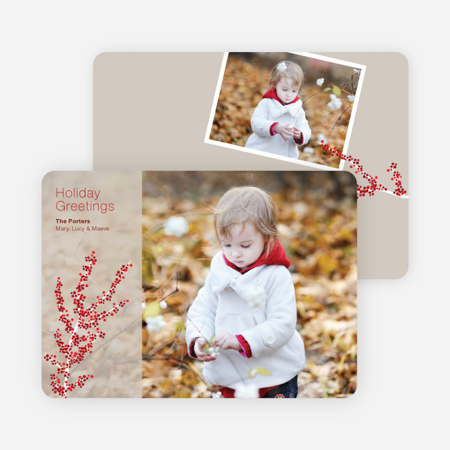 Berry Greetings Holiday Photo Cards - Almond