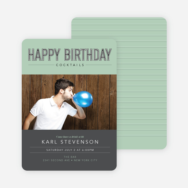 Cocktail Themed Birthday Party Invitations - Green