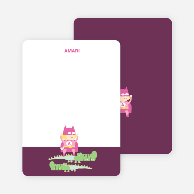 Note Cards: ‘Super Heroine Triumphs Again!’ cards. - Raspberry