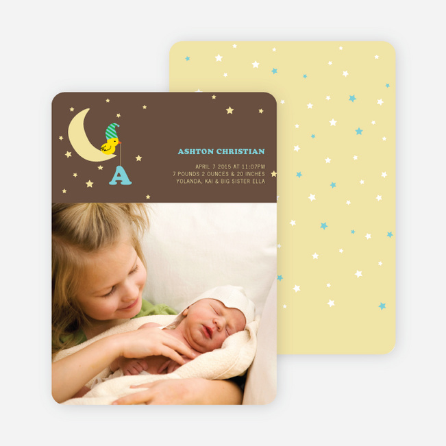 Bird on the Moon Photo Birth Announcements - Baby Blue