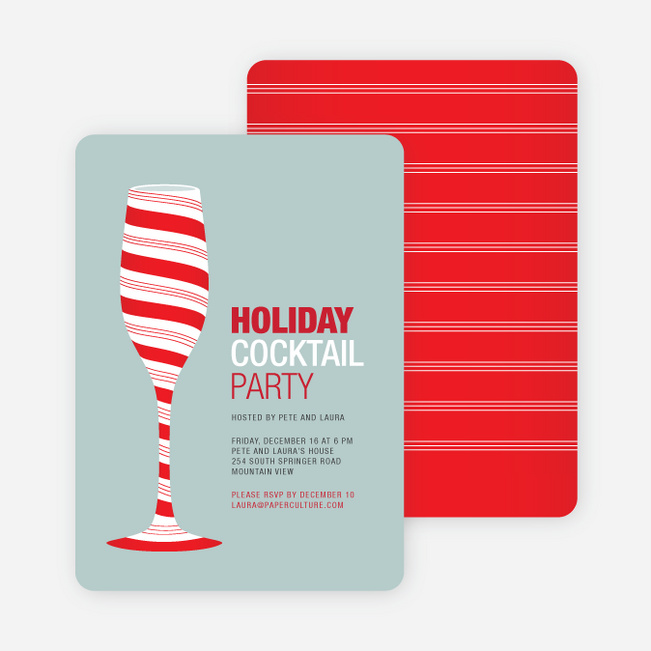 Candy Cane Cocktail Holiday Invitation - Berry Red