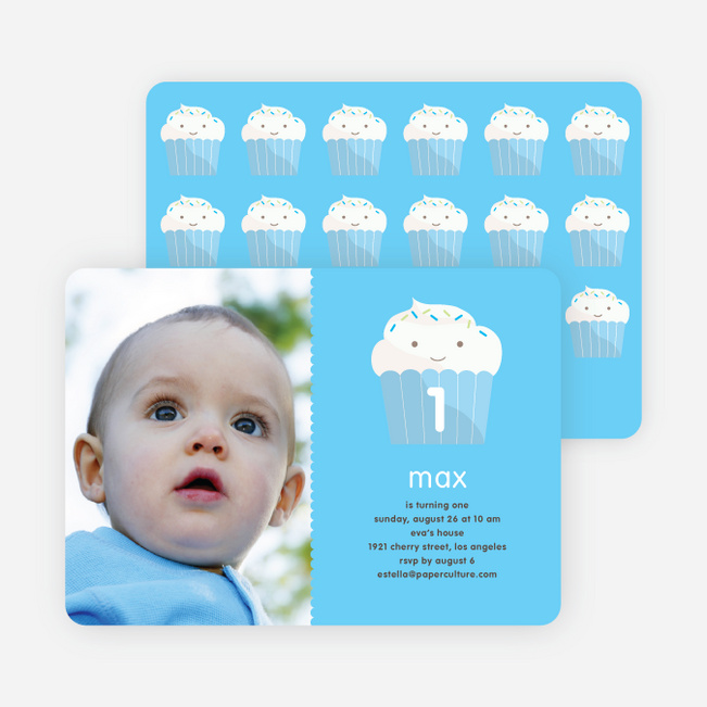 Cupcake Birthday Party Photo Invitation - Sky Blue