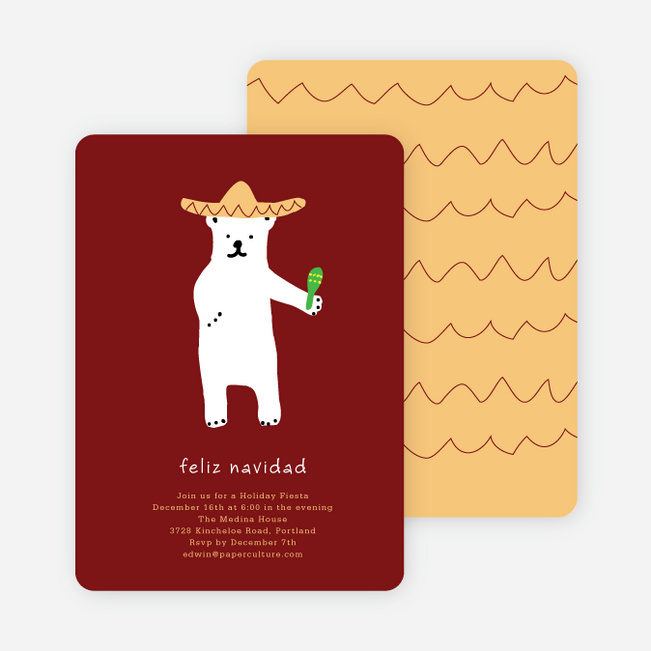 Fiesta Bear Holiday Invitations - Sangria