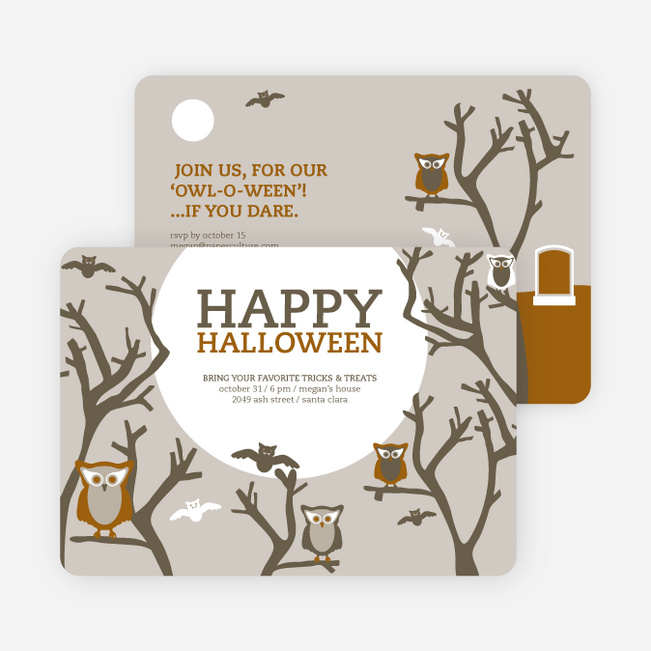 Owl and Graveyard Halloween Party Invitations - Brown