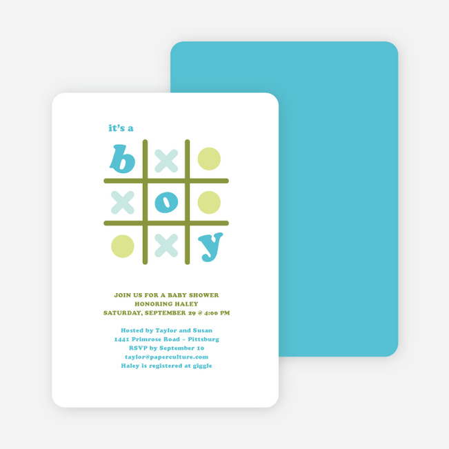 Tic Tac Toe Boy Baby Shower Invitations - Blue