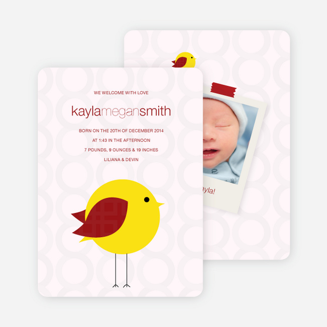 Tweetie Birth Modern Baby Announcement - Light Pink