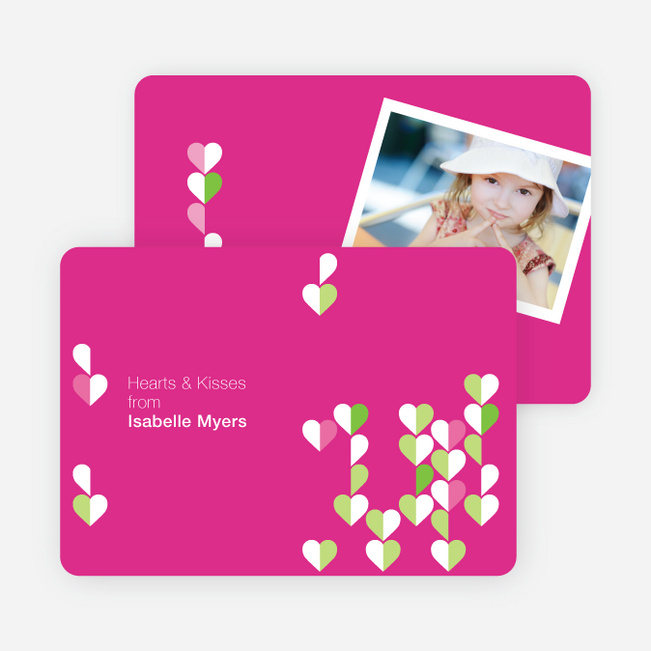 Dangling Hearts Valentines Day Photo Cards - Magenta