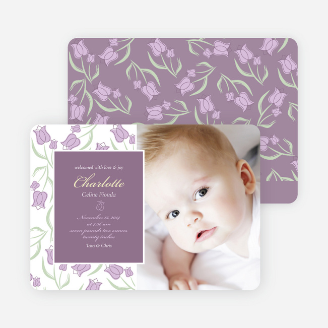 Flower Child Flower Power Birth Announcements - Purple Berry