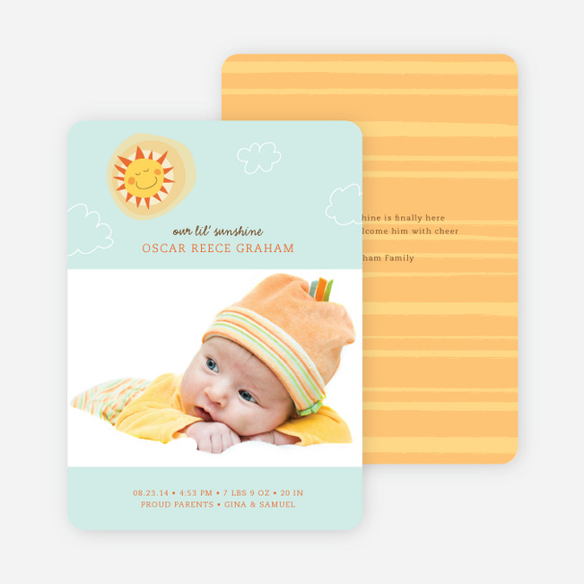 Little Miss Sunshine Photo Baby Announcements - Blue